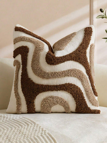 1pc/2pcs Sage Green Wavy Tufted Throw Pillow Cover, Boho Textured Abstract Wave Cushion Cover, Chenille Throw Pillow Sham With Hidden Zipper, For Sofa Couch Living Room Bedroom Home Decor, Pillow Insert Not Included, All Seasons